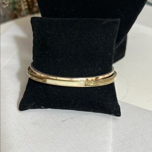 Vintage Gold and Silver Toned Bangle Bracelets with Stone Inlay.